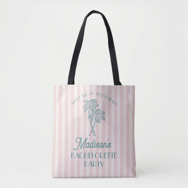 Pink Palm Spring Pastel Beach Bachelorette Party Tote Bag (Front)