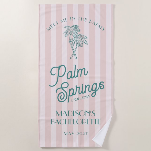 Pink Palm Spring Pastel Beach Bachelorette Party Towel (Front)