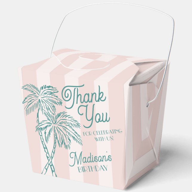 Pink Palm Spring Pastel Beach Birthday Party Favour Box (Front)