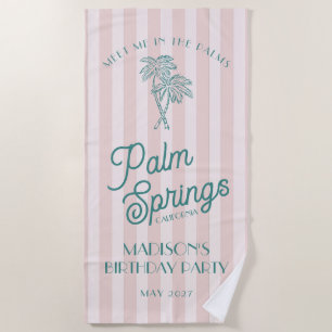 Pink Palm Spring Pastel Beach Birthday Party Towel