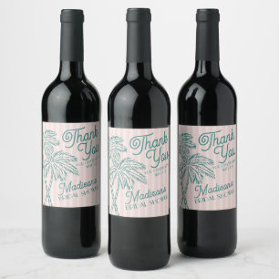 Pink Palm Spring Pastel Beach Bridal Shower Favour Wine Label