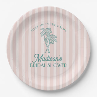 Pink Palm Spring Pastel Beach Bridal Shower Paper Plate