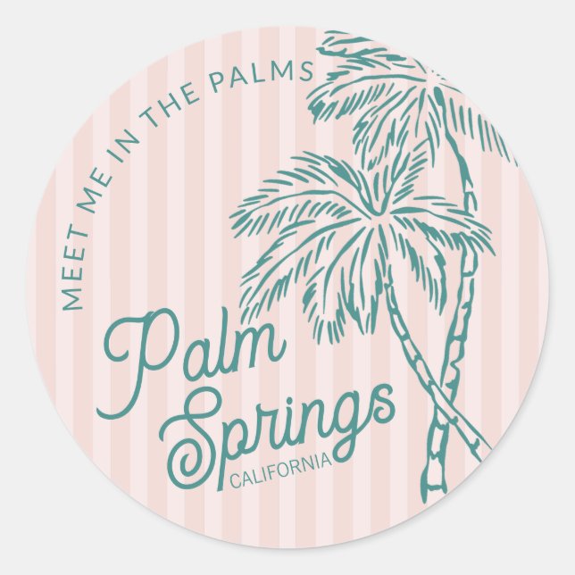 Pink Palm Spring Pastel Beach Party Envelope Favou Classic Round Sticker (Front)