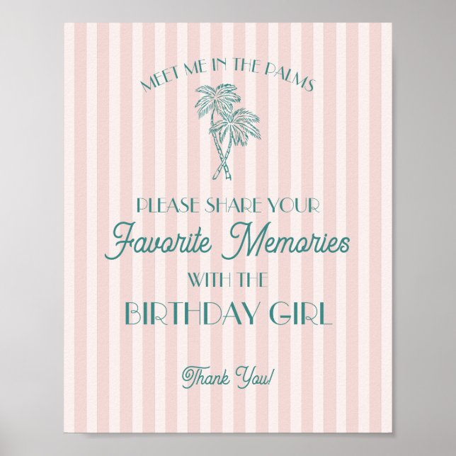 Pink Palm Springs Favourite Memories with Birthday Poster (Front)