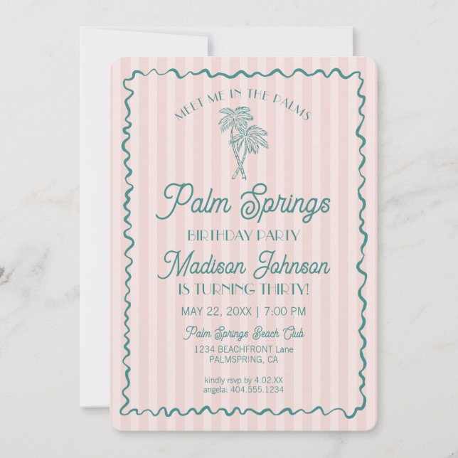 Pink Palm Springs Pastel Beach Birthday Party Invitation (Front)