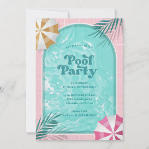 Pink Palm Springs Pool Party Birthday Invitation