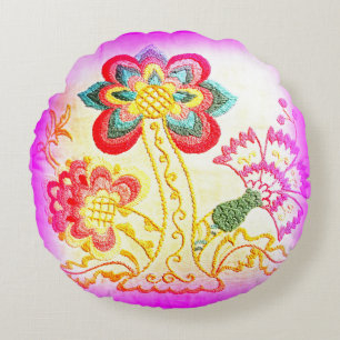 pink palm tree round throw pillow