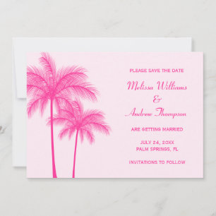 Pink Palm Tree Save the Date Announcement