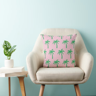 Pink Palm Tree Throw Pillow   Preppy Tropical