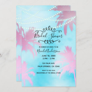 Pink Palm Trees Blue Sky & Lights Bridal Shower Invitation