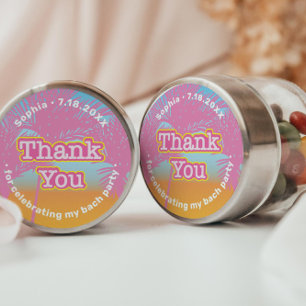 Pink Palm Trees Thank You  Classic Round Sticker