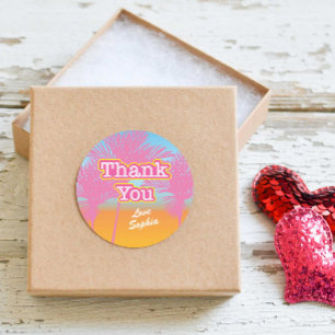 Pink Palm Trees Thank You Classic Round Sticker