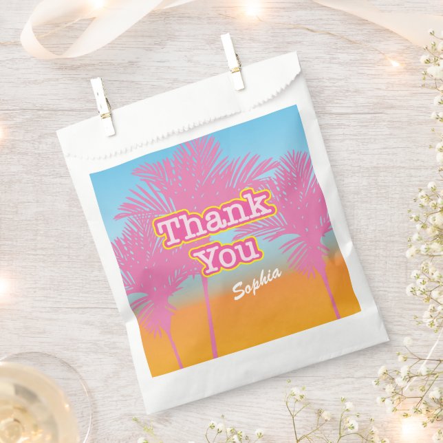 Pink Palm Trees Thank You Favour Bags (Clipped)