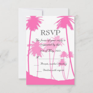 Pink Palm Trees Tropical Wedding RSVP Card