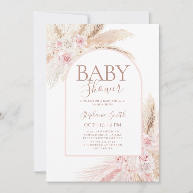 Pink Pampas Arch Baby Shower Girl Invitation (Front)