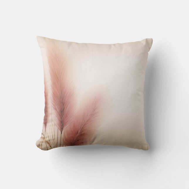 Pink Pampas Grass Bohemian Boho Cushion (Front)