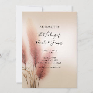 Pink Pampas Grass Bohemian Boho Wedding Invitation