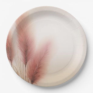 Pink Pampas Grass Bohemian Boho Wedding Paper Plate