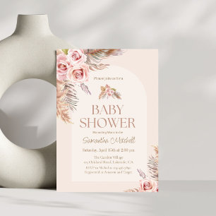 Pink Pampas Grass Boho Baby Girl Shower Invitation