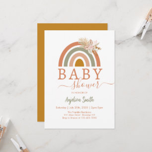 Pink Pampas Grass Boho Rainbow Baby Shower Invitation