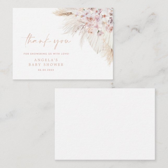 Pink Pampas Grass Girl Baby Shower Thank You Card (Front/Back)