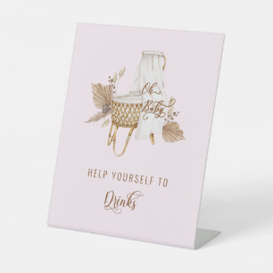 Pink Pampas Grass Oh Baby Drinks II Pedestal Sign