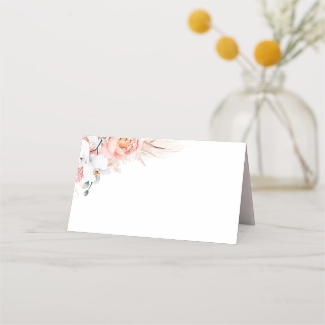 Pink Pampas Grass Wedding Place Card (Front)
