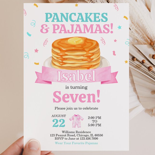 Pink Pancakes and Pyjamas Birthday Invitation (Creator Uploaded)