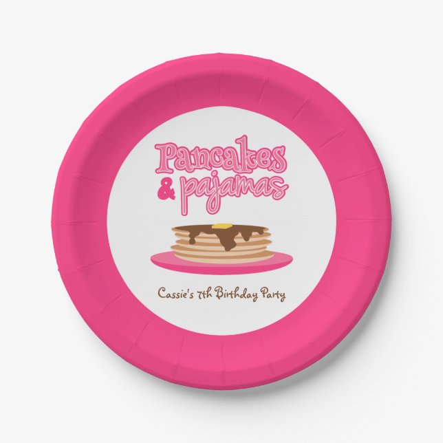 Pink Pancakes and Pyjamas Birthday Party Paper Plate (Front)