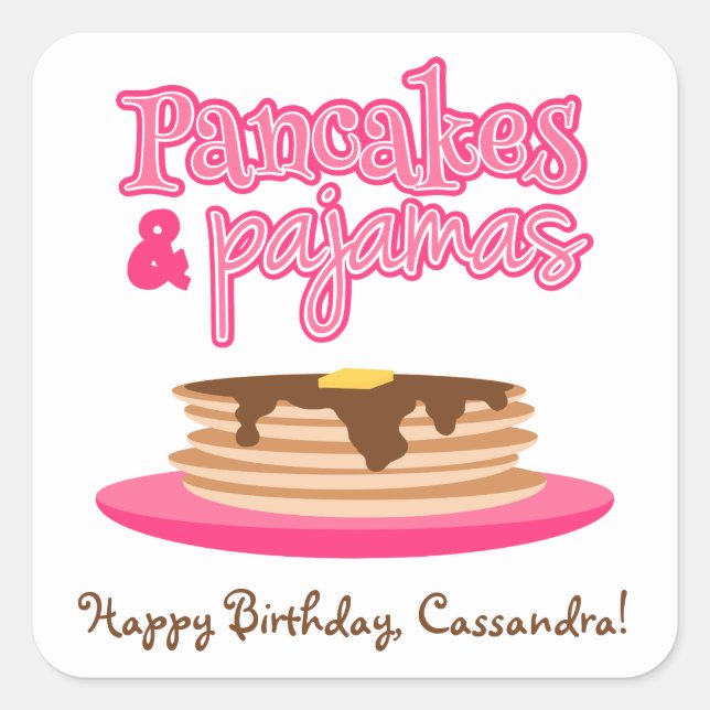 Pink Pancakes and Pyjamas Birthday Party Square Sticker (Front)
