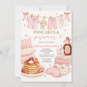 Pink Pancakes and Pyjamas Girls 10th Birthday Invitation