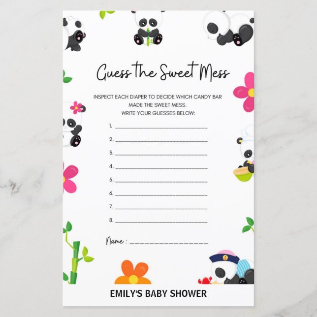 Pink Panda Baby Shower Game (Front)