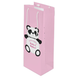 Pink Panda Bear Baby Shower Wine Gift Bag