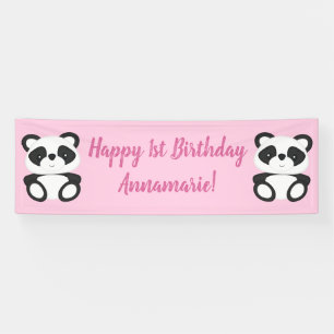 Pink Panda Bear Birthday Party Banner