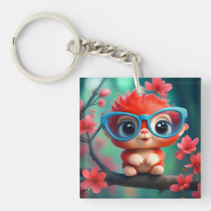 Pink Panda Cartoon On The Branch-68807 Key Ring
