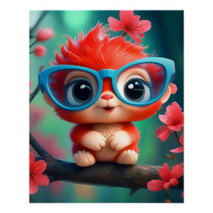 Pink Panda Cartoon On The Branch Poster