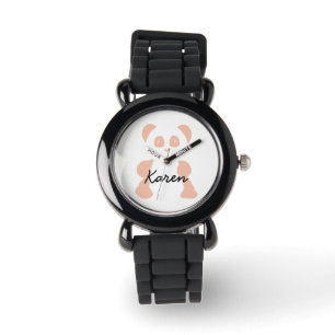 Pink panda minimalist kids watch with name