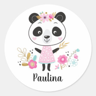 Pink Panda Personalised Adorable Girly Classic Round Sticker