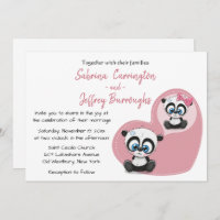 Pink Panda Teddy Bears Heart Cartoon Wedding