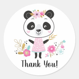 Pink Panda Thank You Adorable Girly Classic Round Sticker