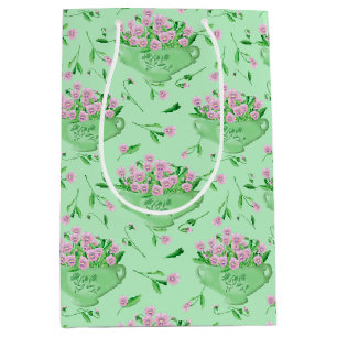 Pink pansies green bowl and background medium gift bag