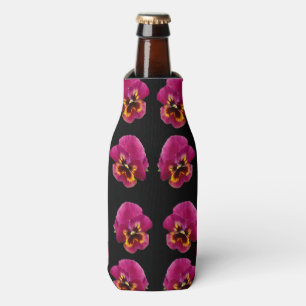 Pink Pansies On Black, Bottle Cooler