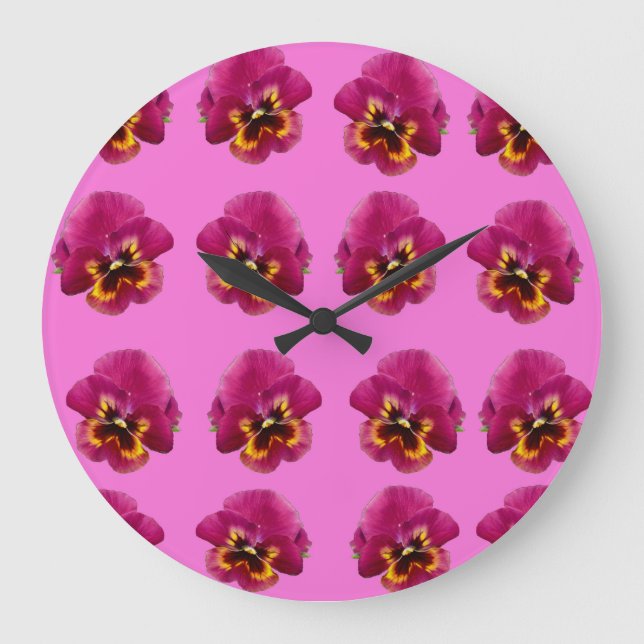 Pink Pansies On Pink, Large Clock (Front)