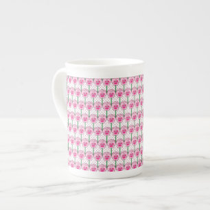 Pink pansies - retro wallpaper pattern bone china mug