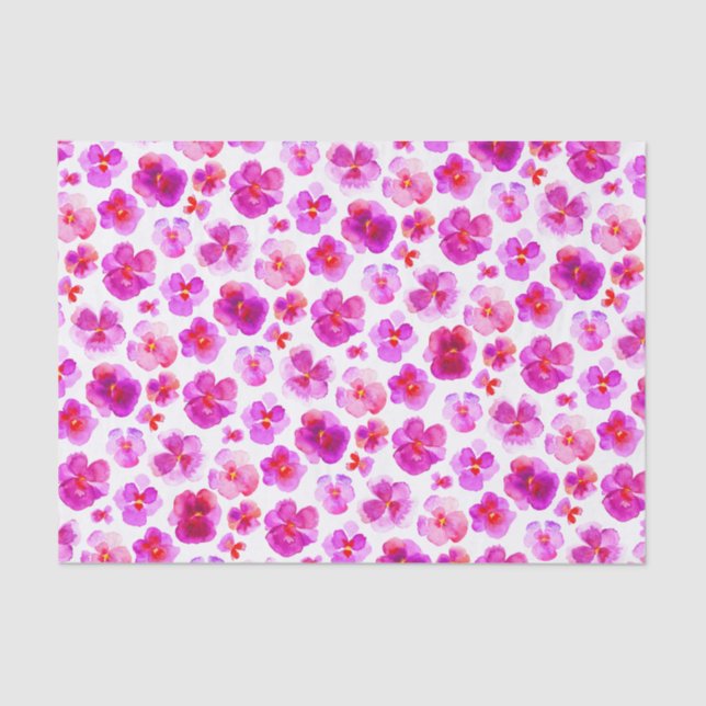 Pink pansy watercolor flower art tissue paper (Front)