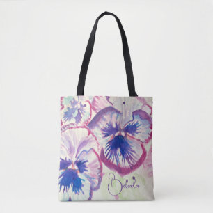 Pink Pansy Watercolor Painting Floral Art Girls Tote Bag