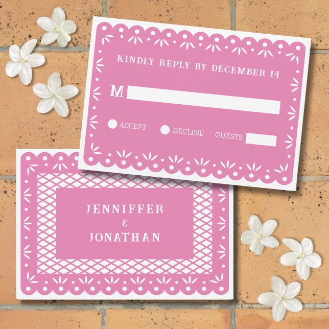Pink papel picado wedding RSVP card (Creator Uploaded)
