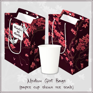 Pink Paper Crane Origami Cherry Blossom Medium Gift Bag