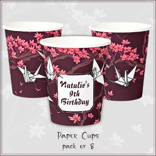 Pink Paper Crane Origami Cherry Blossom Paper Cups