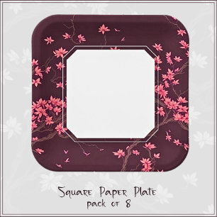 Pink Paper Crane Origami Cherry Blossom Paper Plate